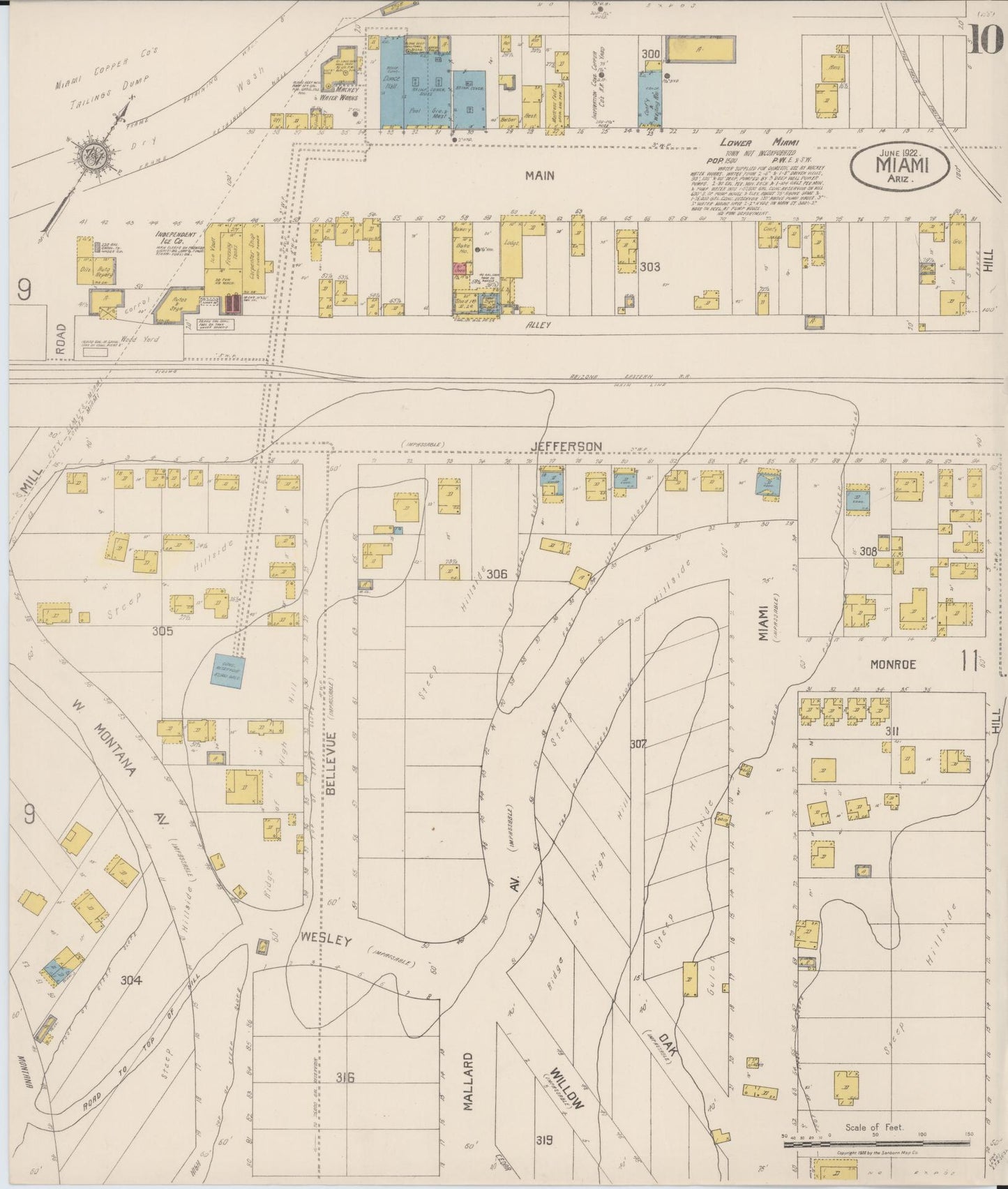 Sanborn Fire Insurance Map from Miami, Gila County, Arizona (1922), Sheet #0010 - Complete Map Set gallery image, historic Sanborn map, vintage wall art, Arizona Arizona