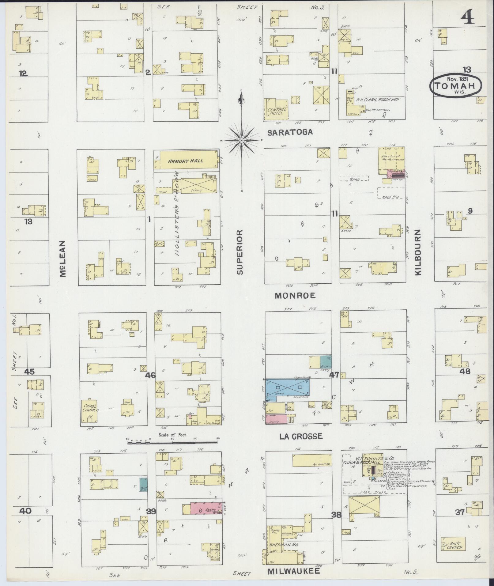 Sanborn Fire Insurance Map from Tomah, Monroe County, Wisconsin (1891), Sheet #0004 - Historic Sanborn Fire Insurance Map Print, vintage old map wall art, antique decor, genealogy gift, Wisconsin Wisconsin map