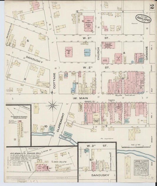 Sanborn Fire Insurance Map from Ashland, Ashland County, Ohio (1884), Sheet #0002 - Historic Sanborn Fire Insurance Map Print, vintage old map wall art, antique decor, genealogy gift, Ohio Ohio map