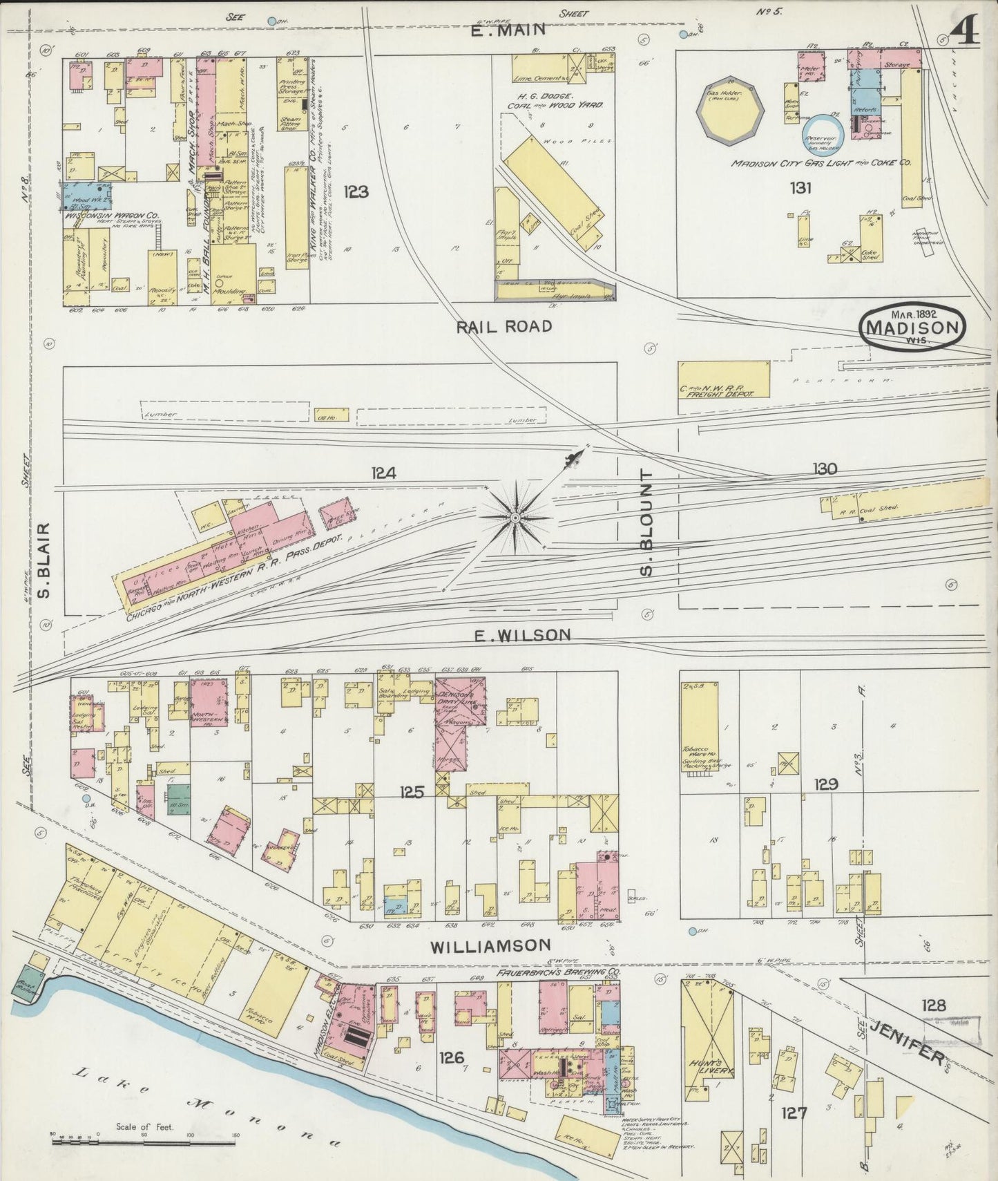 Sanborn Fire Insurance Map from Madison, Dane County, Wisconsin (1892), Sheet #0004 - Historic Sanborn Fire Insurance Map Print, vintage old map wall art, antique decor, genealogy gift, Wisconsin Wisconsin map