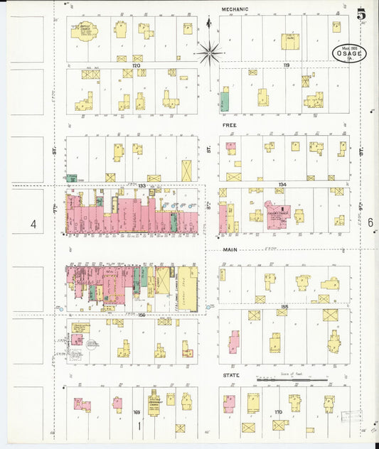 Sanborn Fire Insurance Map from Osage, Mitchell County, Iowa (1905), Sheet #0005 - Historic Sanborn Fire Insurance Map Print, vintage old map wall art