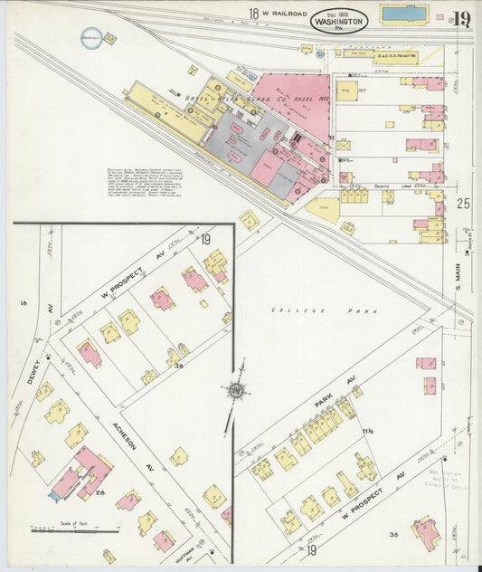 Sanborn Fire Insurance Map from Washington, Washington County, Pennsylvania (1909), Sheet #0019 - Historic Sanborn Fire Insurance Map Print, vintage old map wall art, antique decor, genealogy gift, Pennsylvania Pennsylvania map