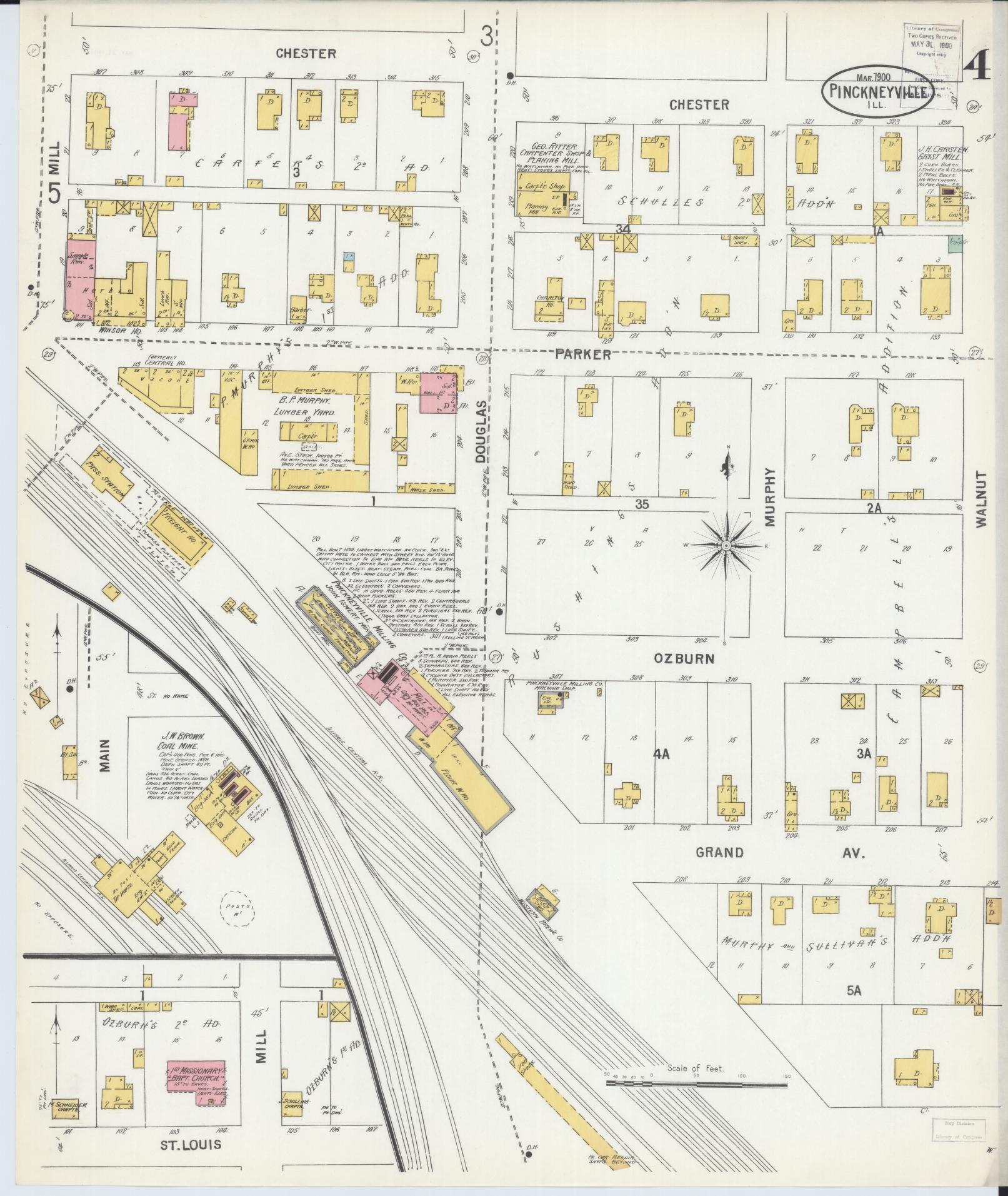 Sanborn Fire Insurance Map from Pinckneyville, Perry County, Illinois (1900), Sheet #0004 - Complete Map Set gallery image, historic Sanborn map, vintage wall art, Illinois Illinois
