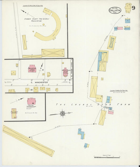 Sanborn Fire Insurance Map from Gallatin, Sumner County, Tennessee (1913), Sheet #0009 - Historic Sanborn Fire Insurance Map Print, vintage old map wall art, antique decor, genealogy gift, Tennessee Tennessee map