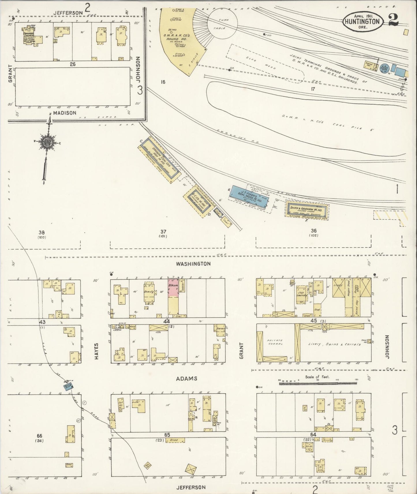 Sanborn Fire Insurance Map from Huntington, Baker County, Oregon (1911), Sheet #0002 - Complete Map Set gallery image, historic Sanborn map, vintage wall art, Oregon Oregon