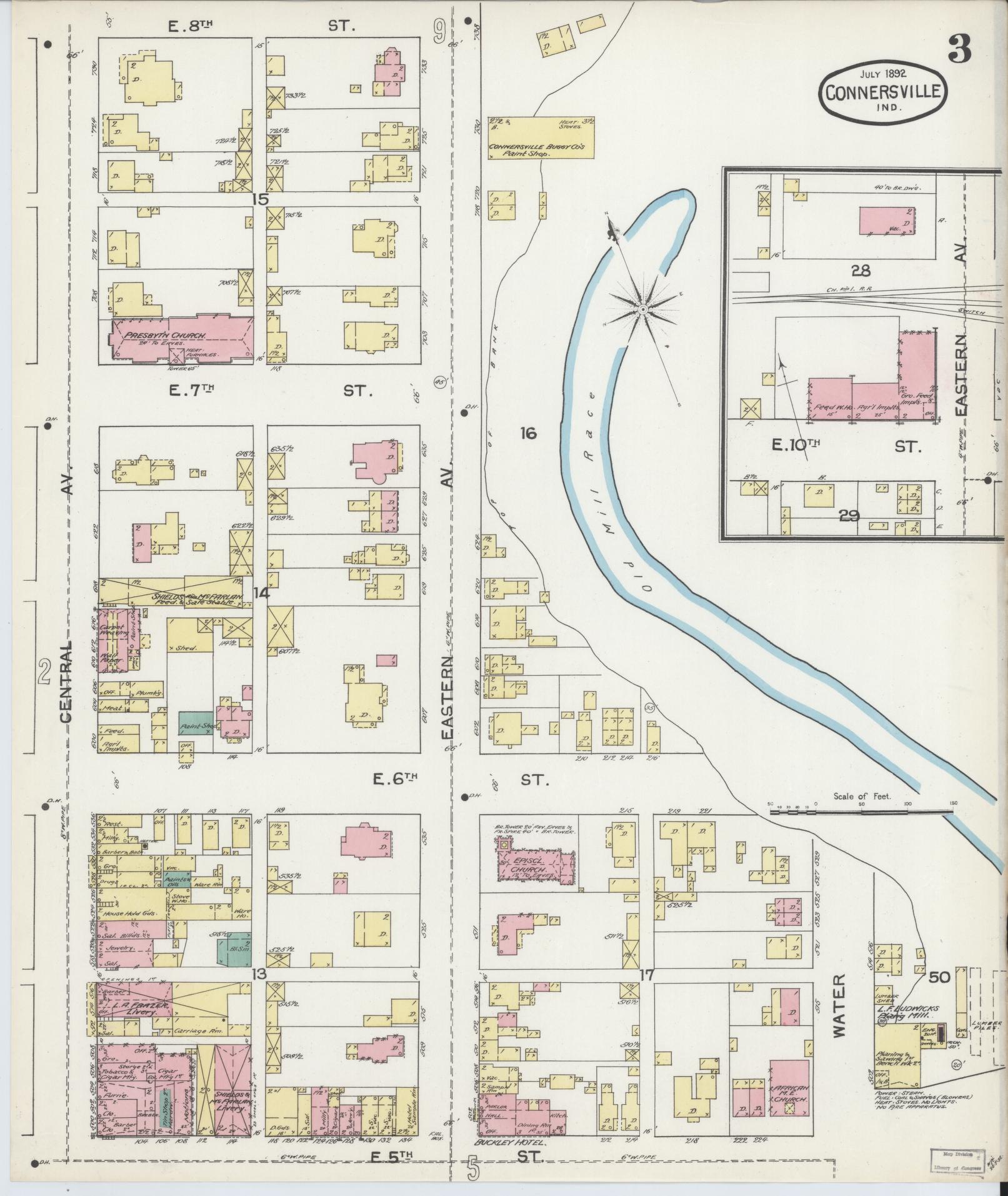 Sanborn Fire Insurance Map from Connersville, Fayette County, Indiana (1892), Sheet #0003 - Complete Map Set gallery image, historic Sanborn map, vintage wall art, Indiana Indiana