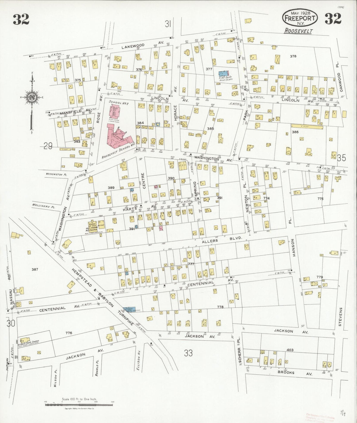 Sanborn Fire Insurance Map from Freeport, Nassau County, New York (1928), Sheet #0032 - Complete Map Set gallery image, historic Sanborn map, vintage wall art, New York New York