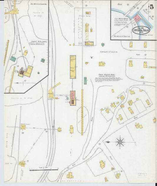 Sanborn Fire Insurance Map from Crystal Falls, Iron County, Michigan (1904), Sheet #0005 - Historic Sanborn Fire Insurance Map Print, vintage old map wall art, antique decor, genealogy gift, Michigan Michigan map