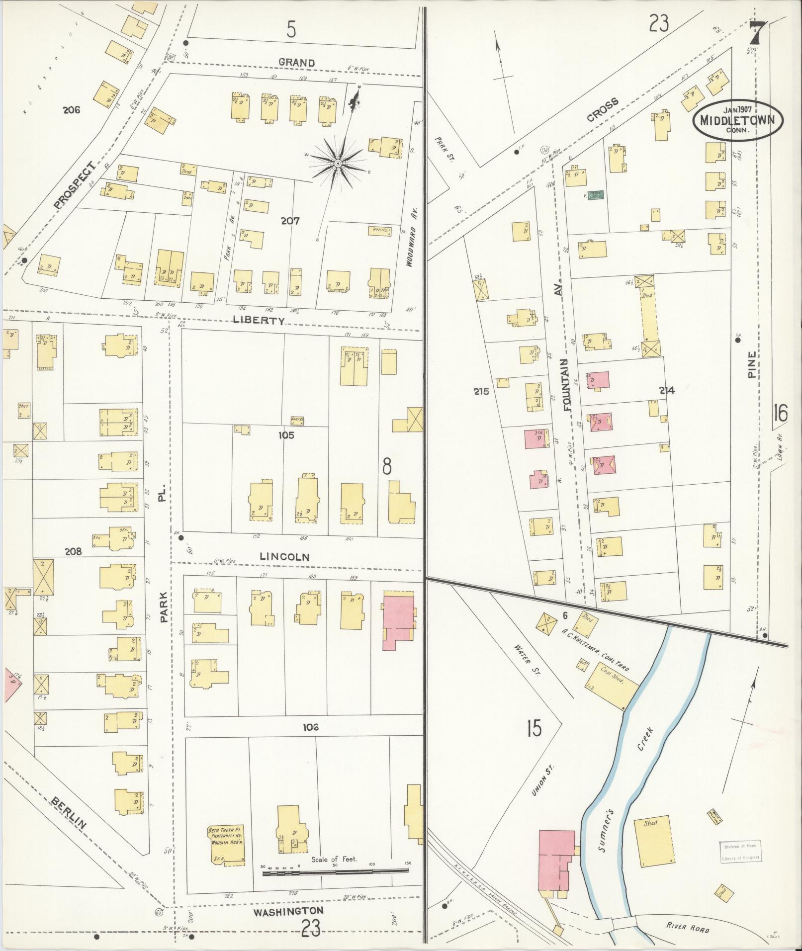 Sanborn Fire Insurance Map from Middletown, Middlesex County, Connecticut (1907), Sheet #0007 - Complete Map Set gallery image, historic Sanborn map, vintage wall art, Connecticut Connecticut