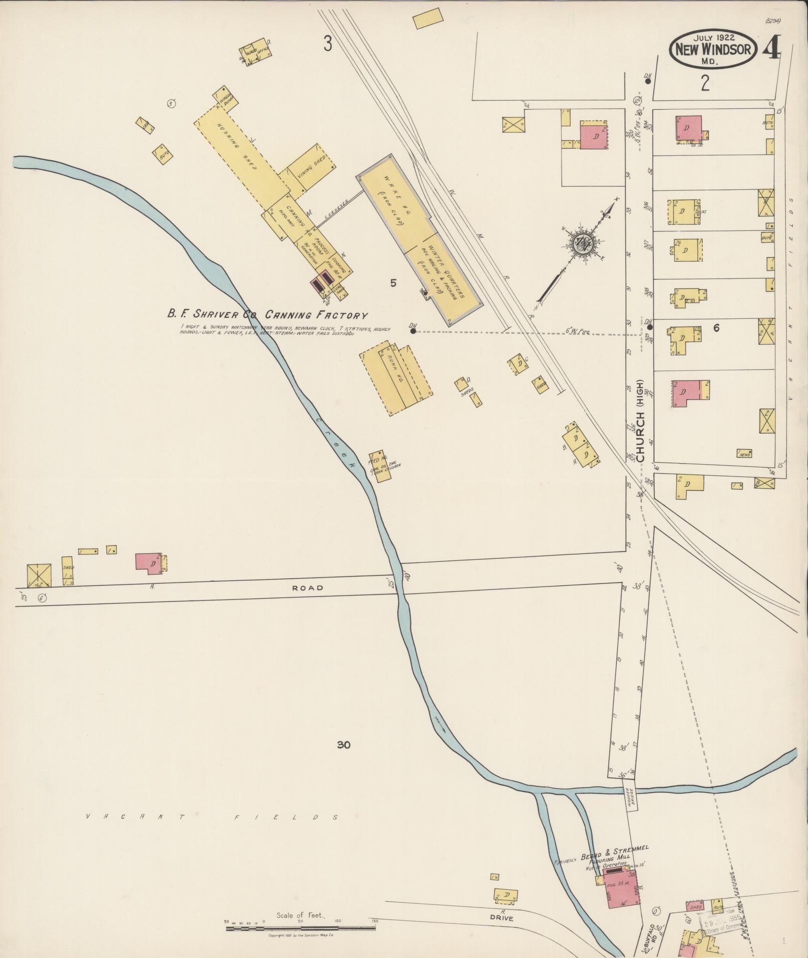 Sanborn Fire Insurance Map from New Windsor, Carroll County, Maryland (1922), Sheet #0004 - Historic Sanborn Fire Insurance Map Print, vintage old map wall art