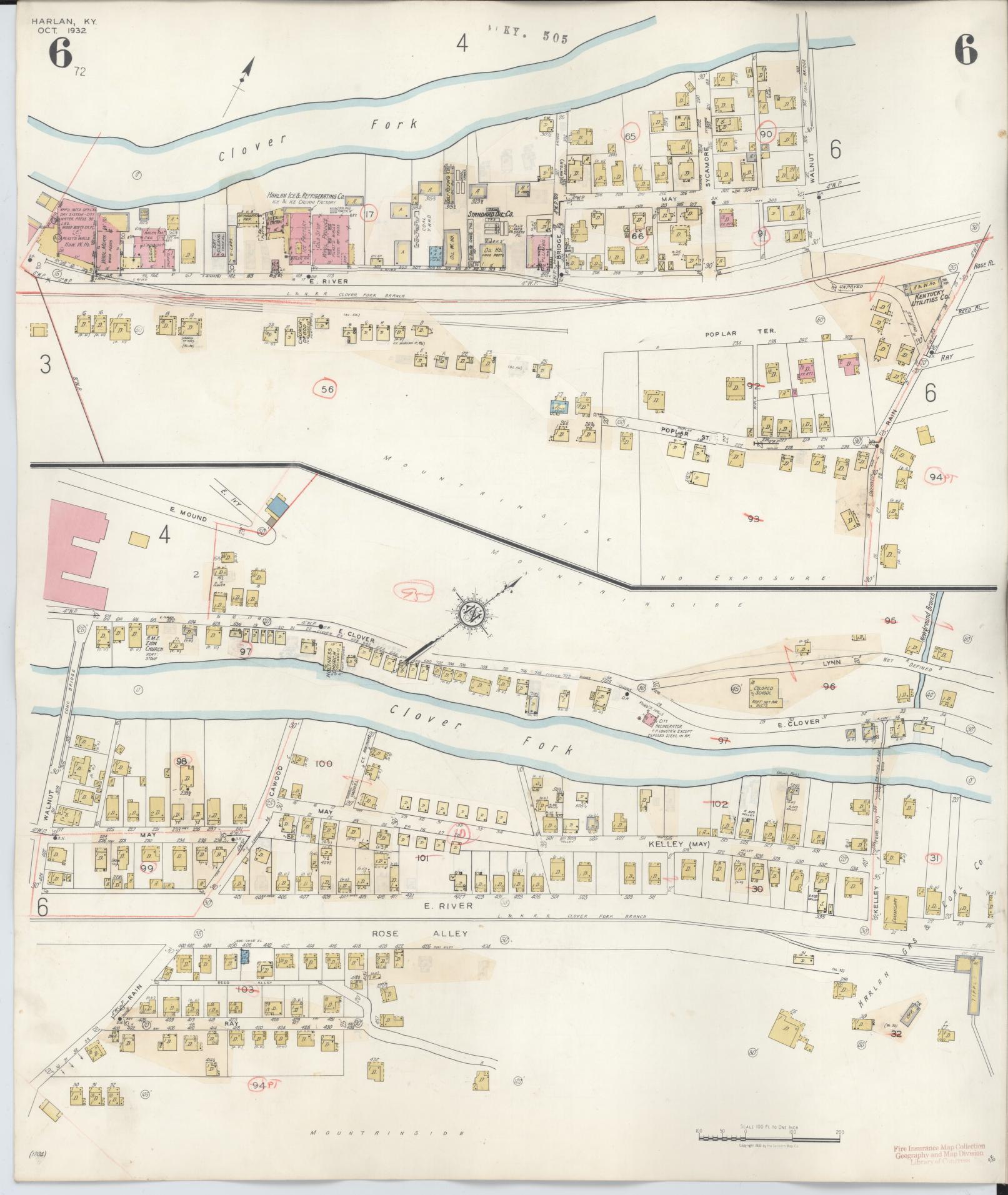 Sanborn Fire Insurance Map from Harlan, Harlan County, Kentucky (1947), Sheet #0006 - Historic Sanborn Fire Insurance Map Print, vintage old map wall art, antique decor, genealogy gift, Kentucky Kentucky map