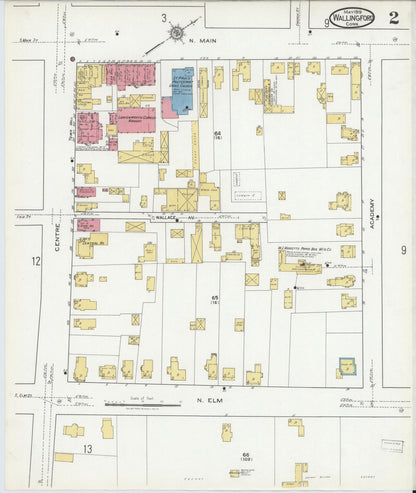 Sanborn Fire Insurance Map from Wallingford, New Haven County, Connecticut (1919), Sheet #0002 - Complete Map Set gallery image, historic Sanborn map, vintage wall art, Connecticut Connecticut