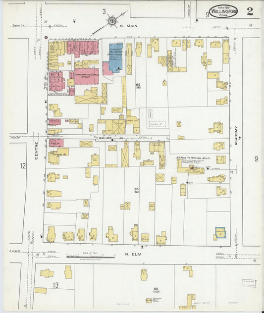 Sanborn Fire Insurance Map from Wallingford, New Haven County, Connecticut (1919), Sheet #0002 - Complete Map Set gallery image, historic Sanborn map, vintage wall art, Connecticut Connecticut
