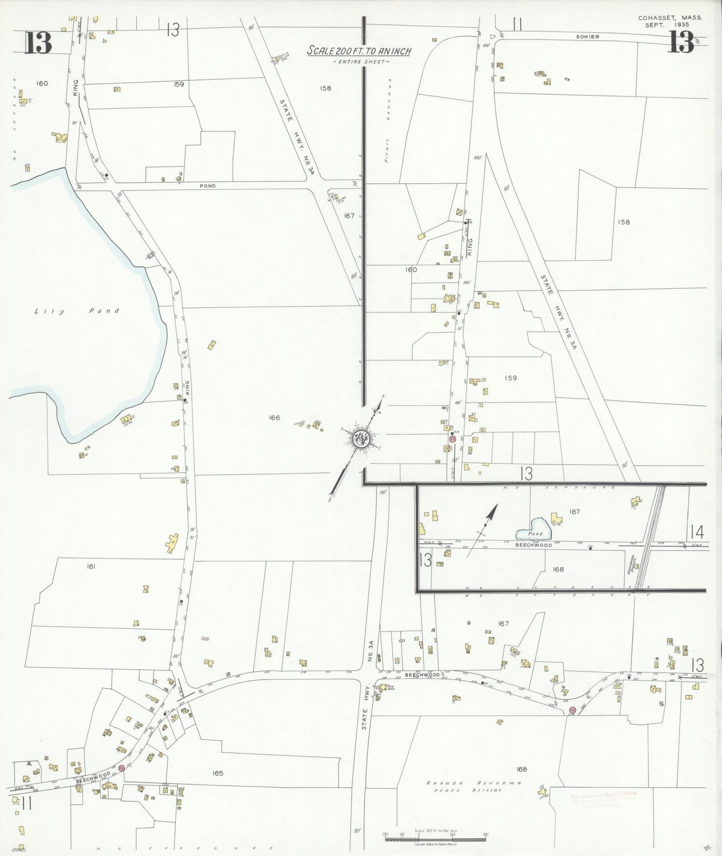 Sanborn Fire Insurance Map from Cohasset, Norfolk County, Massachusetts (1935), Sheet #0013 - Complete Map Set gallery image, historic Sanborn map, vintage wall art, Massachusetts Massachusetts