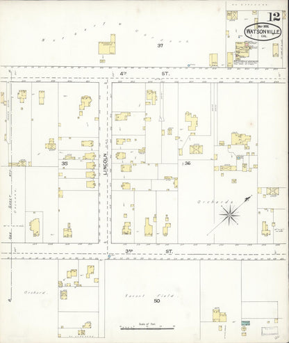 Sanborn Fire Insurance Map from Watsonville, Santa Cruz County, California (1892), Sheet #0012 - Complete Map Set gallery image, historic Sanborn map, vintage wall art, California California