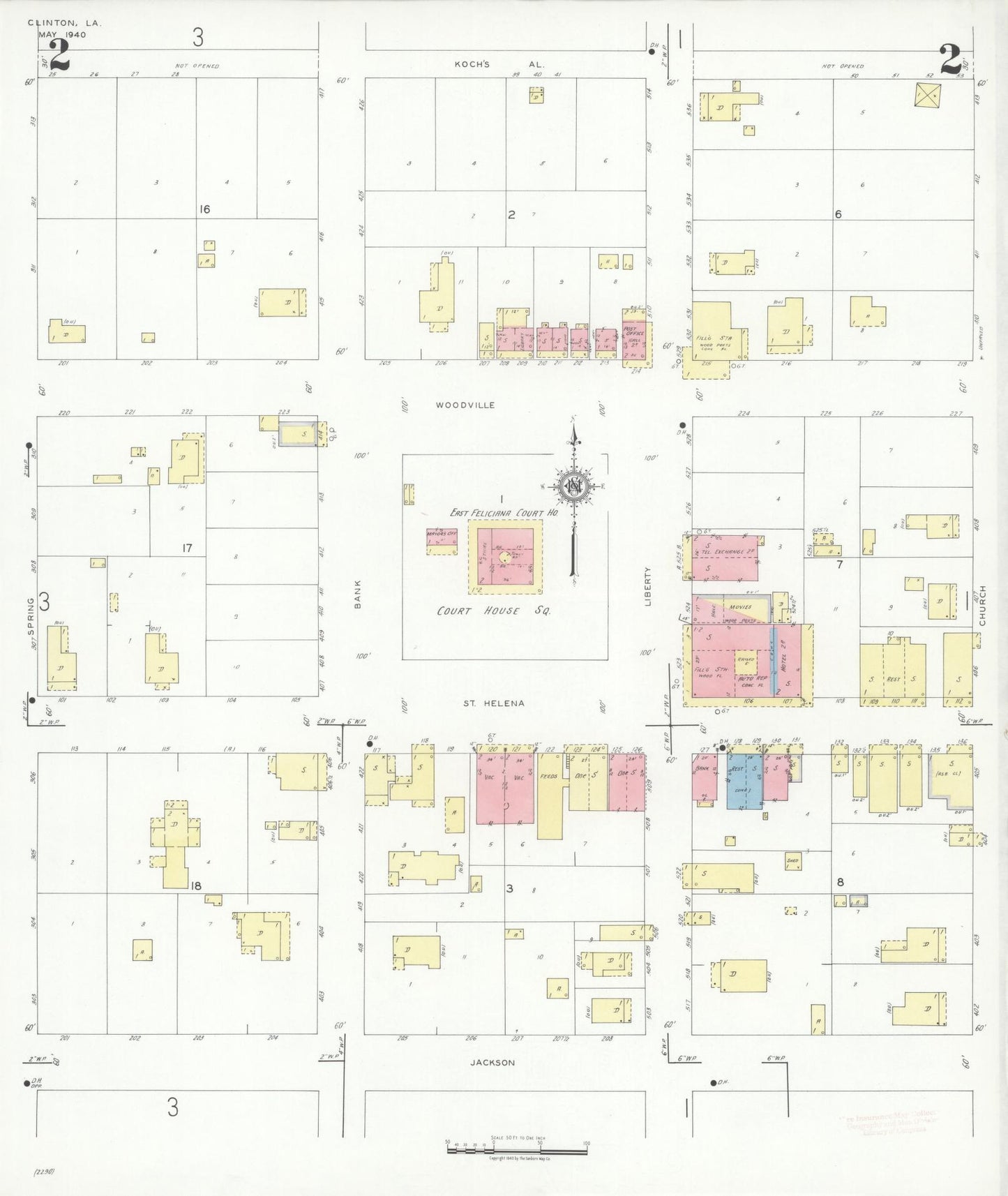 Sanborn Fire Insurance Map from Clinton, East Feliciana Parish, Louisiana (1940), Sheet #0002 - Complete Map Set gallery image, historic Sanborn map, vintage wall art, Louisiana Louisiana