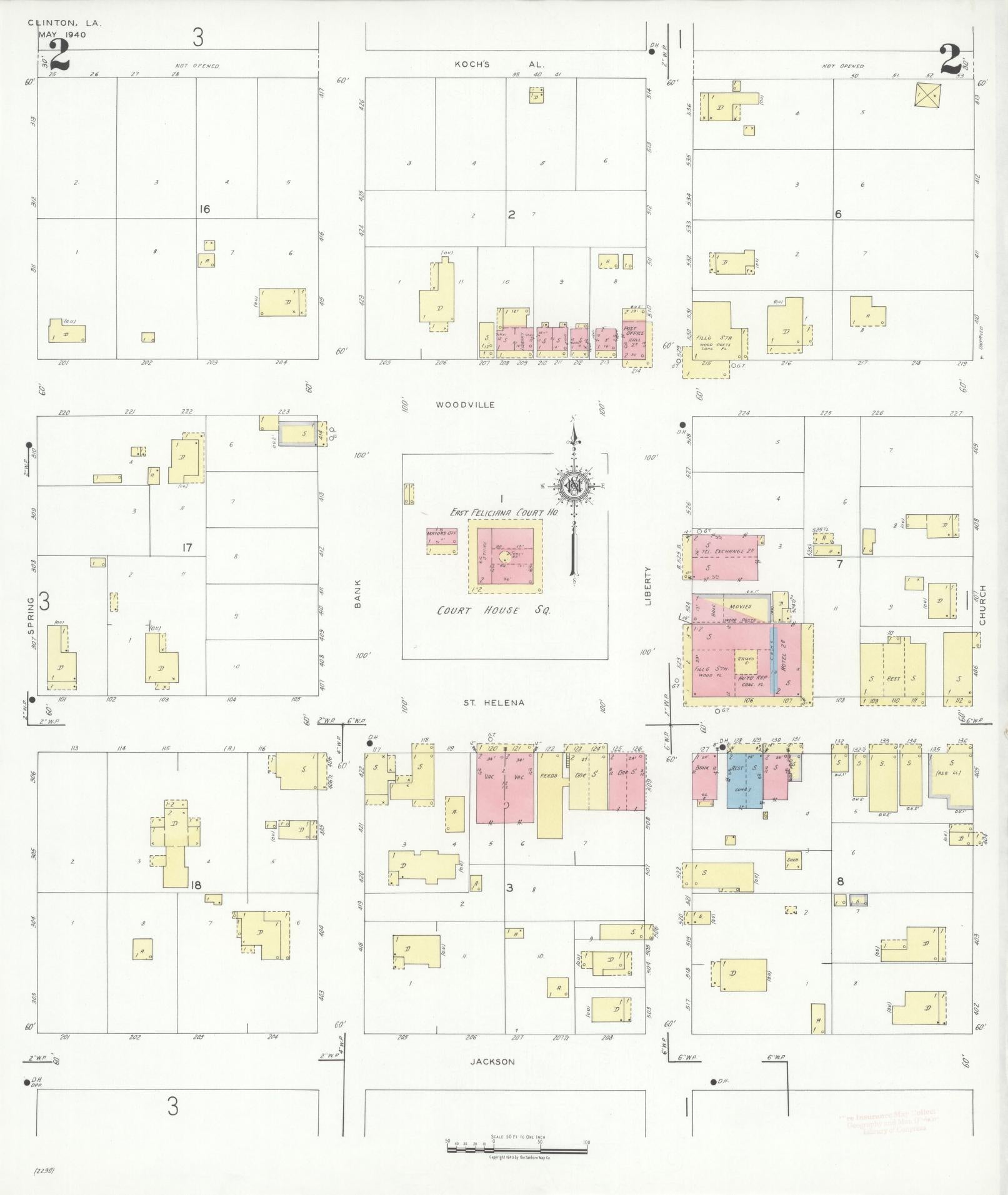 Sanborn Fire Insurance Map from Clinton, East Feliciana Parish, Louisiana (1940), Sheet #0002 - Complete Map Set gallery image, historic Sanborn map, vintage wall art, Louisiana Louisiana