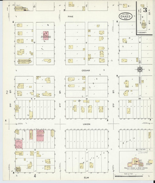 Sanborn Fire Insurance Map from Oakes, Dickey County, North Dakota (1914), Sheet #0003 - Historic Sanborn Fire Insurance Map Print, vintage old map wall art, antique decor, genealogy gift, North Dakota North Dakota map