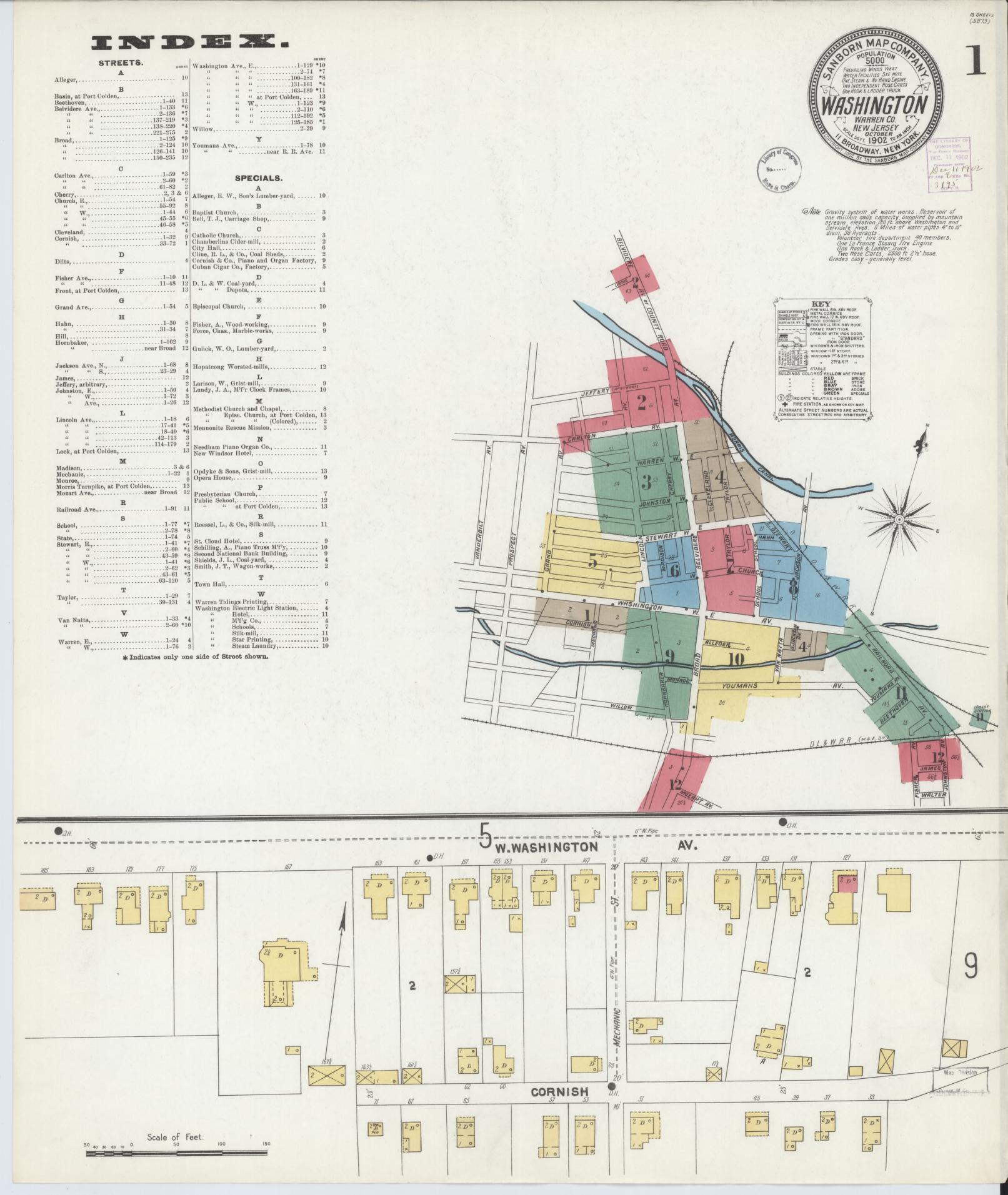 Sanborn Fire Insurance Map from Washington, Warren County, New Jersey (1902), Sheet #0001 - Historic Sanborn Fire Insurance Map Print, vintage old map wall art, antique decor, genealogy gift, Washington Washington map