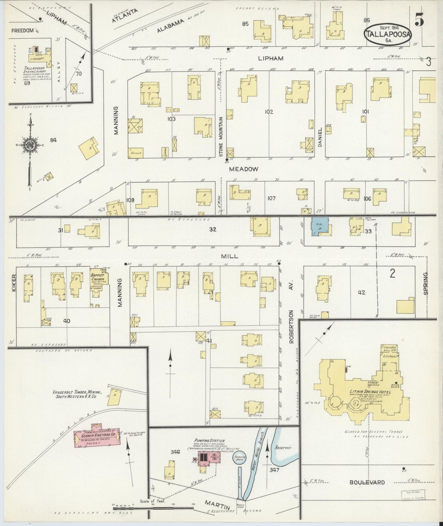 Sanborn Fire Insurance Map from Tallapoosa, Haralson County, Georgia (1914), Sheet #0005 - Complete Map Set gallery image, historic Sanborn map, vintage wall art, Georgia Georgia
