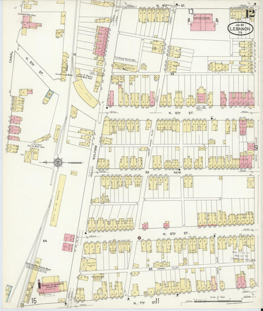 Sanborn Fire Insurance Map from Lebanon, Lebanon County, Pennsylvania (1912), Sheet #0012 - Historic Sanborn Fire Insurance Map Print, vintage old map wall art, antique decor, genealogy gift, Pennsylvania Pennsylvania map