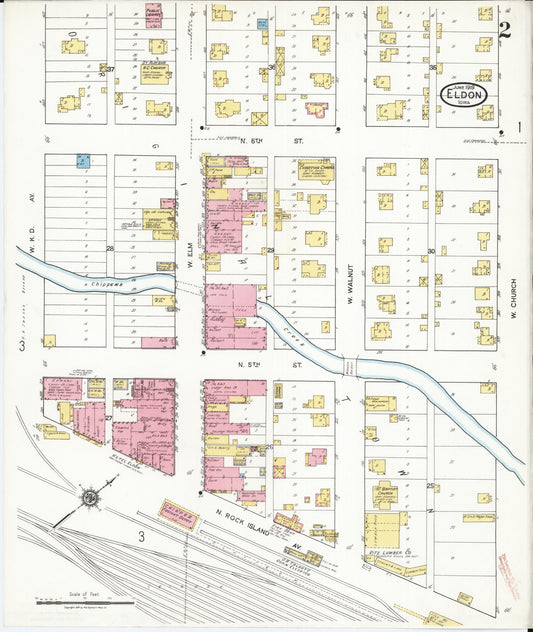Sanborn Fire Insurance Map from Eldon, Wapello County, Iowa (1919), Sheet #0002 - Historic Sanborn Fire Insurance Map Print, vintage old map wall art