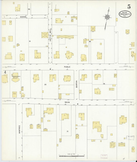 Sanborn Fire Insurance Map from Crockett, Houston County, Texas (1912), Sheet #0005 - Historic Sanborn Fire Insurance Map Print, vintage old map wall art, antique decor, genealogy gift, Texas Texas map