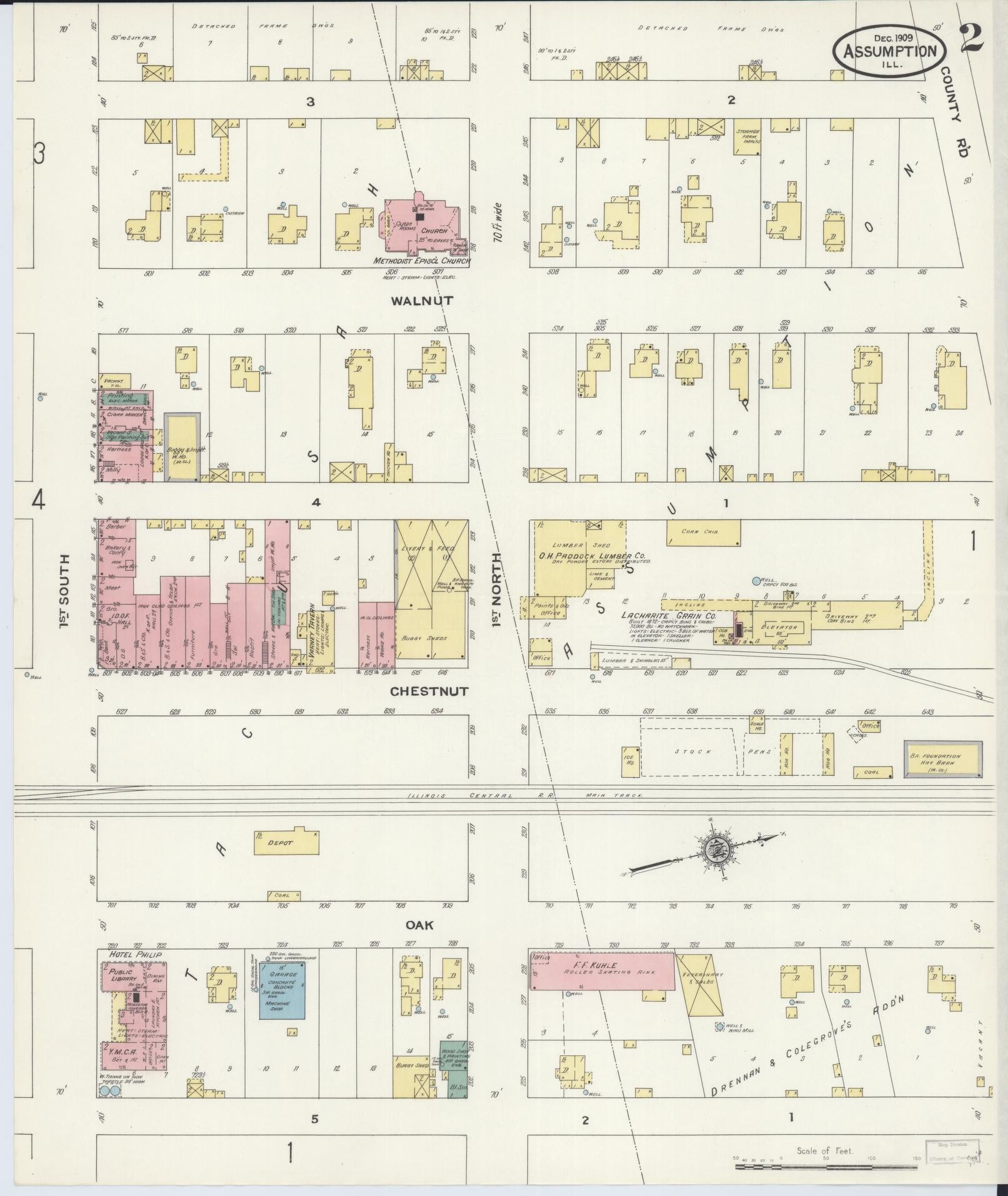 Sanborn Fire Insurance Map from Assumption, Christian County, Illinois (1909), Sheet #0002 - Complete Map Set gallery image, historic Sanborn map, vintage wall art, Illinois Illinois