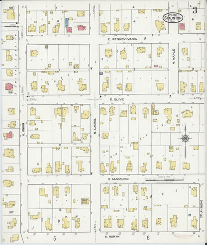 Sanborn Fire Insurance Map from Staunton, Macoupin County, Illinois (1921), Sheet #0003 - Historic Sanborn Fire Insurance Map Print, vintage old map wall art, antique decor, genealogy gift, Illinois Illinois map