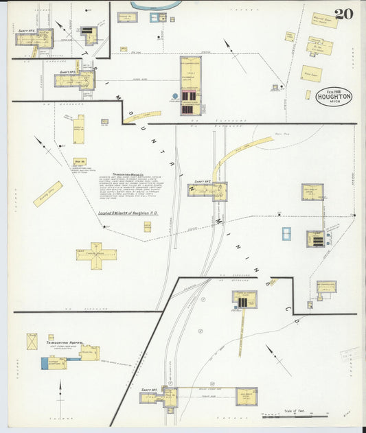 Sanborn Fire Insurance Map from Houghton, Houghton County, Michigan (1908), Sheet #0020 - Historic Sanborn Fire Insurance Map Print, vintage old map wall art, antique decor, genealogy gift, Michigan Michigan map