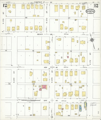 Sanborn Fire Insurance Map from Duncan, Stephens County, Oklahoma (1923), Sheet #0012 - Complete Map Set gallery image, historic Sanborn map, vintage wall art, Oklahoma Oklahoma