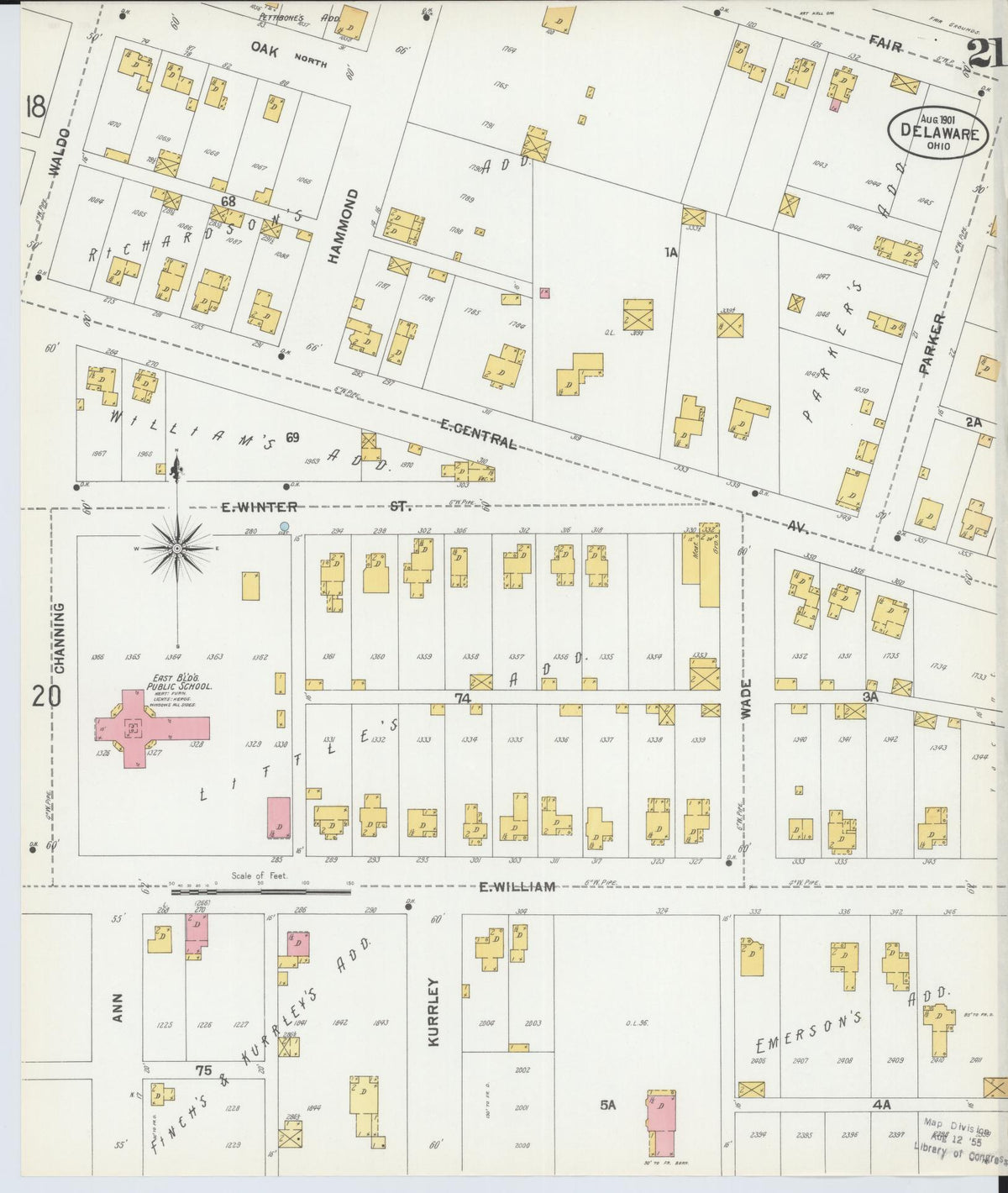 Sanborn Fire Insurance Map from Delaware, Delaware County, Ohio (1901), Sheet #0021 - Historic Sanborn Fire Insurance Map Print, vintage old map wall art, antique decor, genealogy gift, Sanborn Fire Insurance Map from Delaware Delaware map