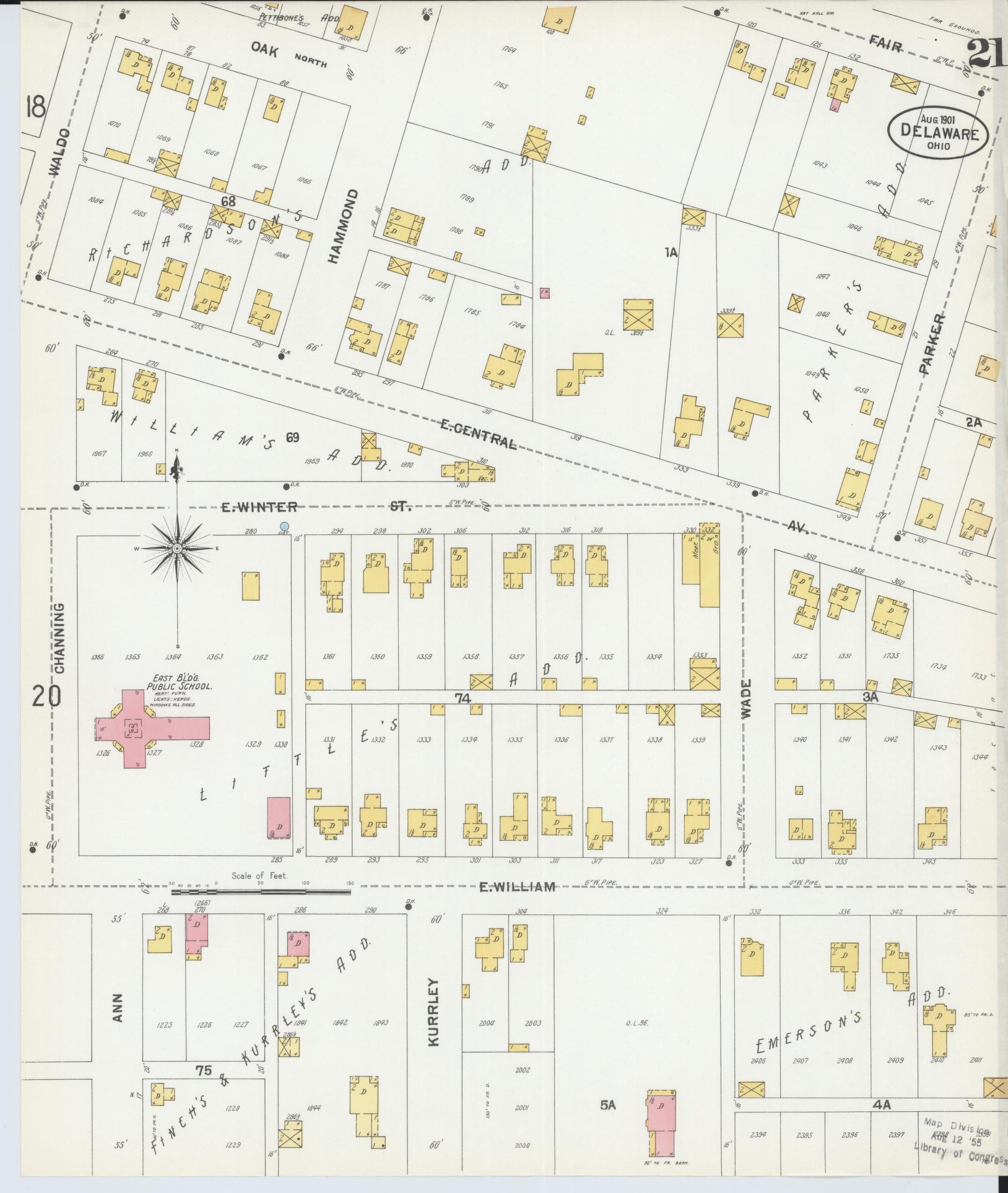 Sanborn Fire Insurance Map from Delaware, Delaware County, Ohio (1901), Sheet #0021 - Historic Sanborn Fire Insurance Map Print, vintage old map wall art, antique decor, genealogy gift, Sanborn Fire Insurance Map from Delaware Delaware map