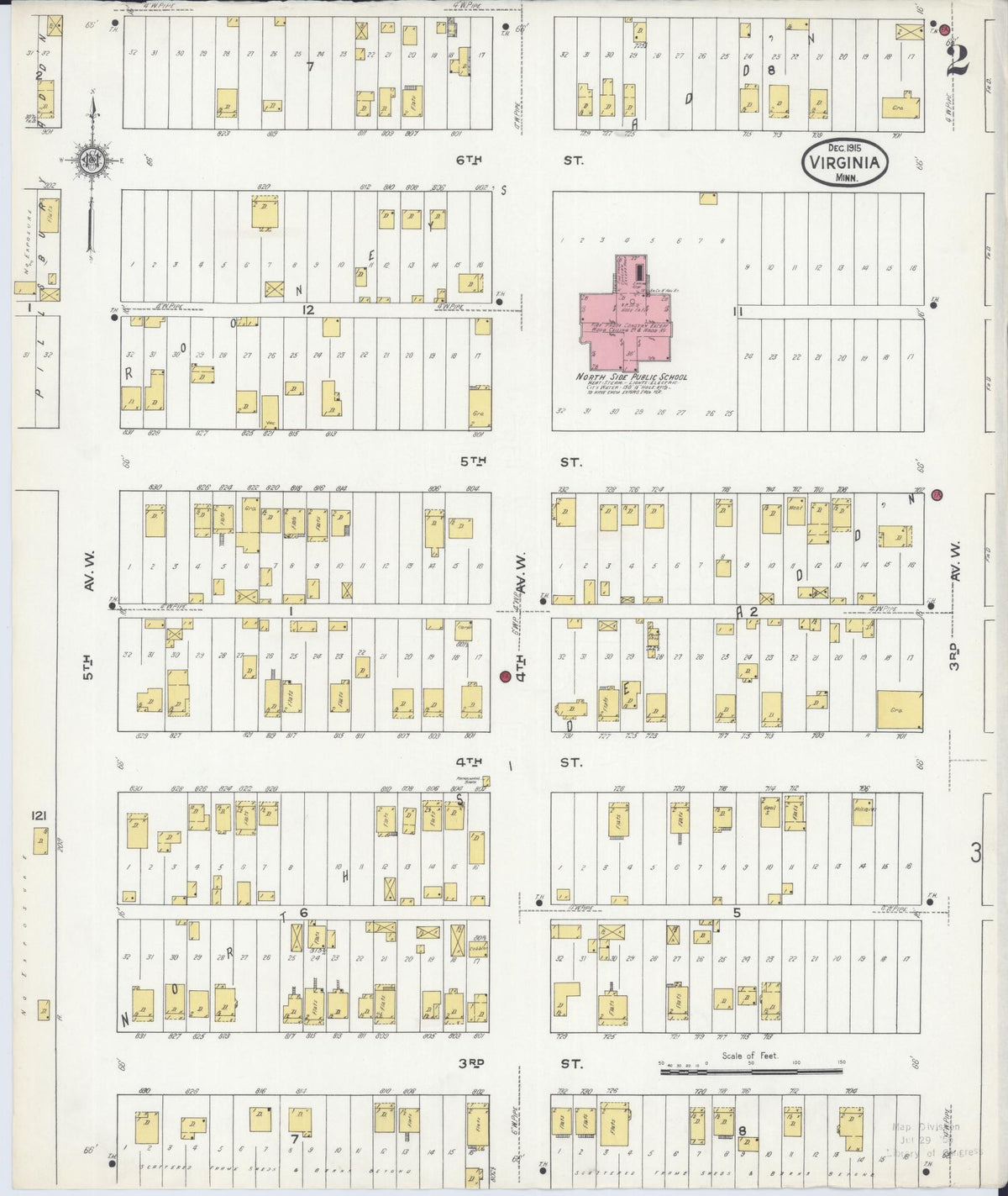 Sanborn Fire Insurance Map from Virginia, Saint Louis County, Minnesota (1915), Sheet #0002 - Historic Sanborn Fire Insurance Map Print, vintage old map wall art, antique decor, genealogy gift, Minnesota Minnesota map