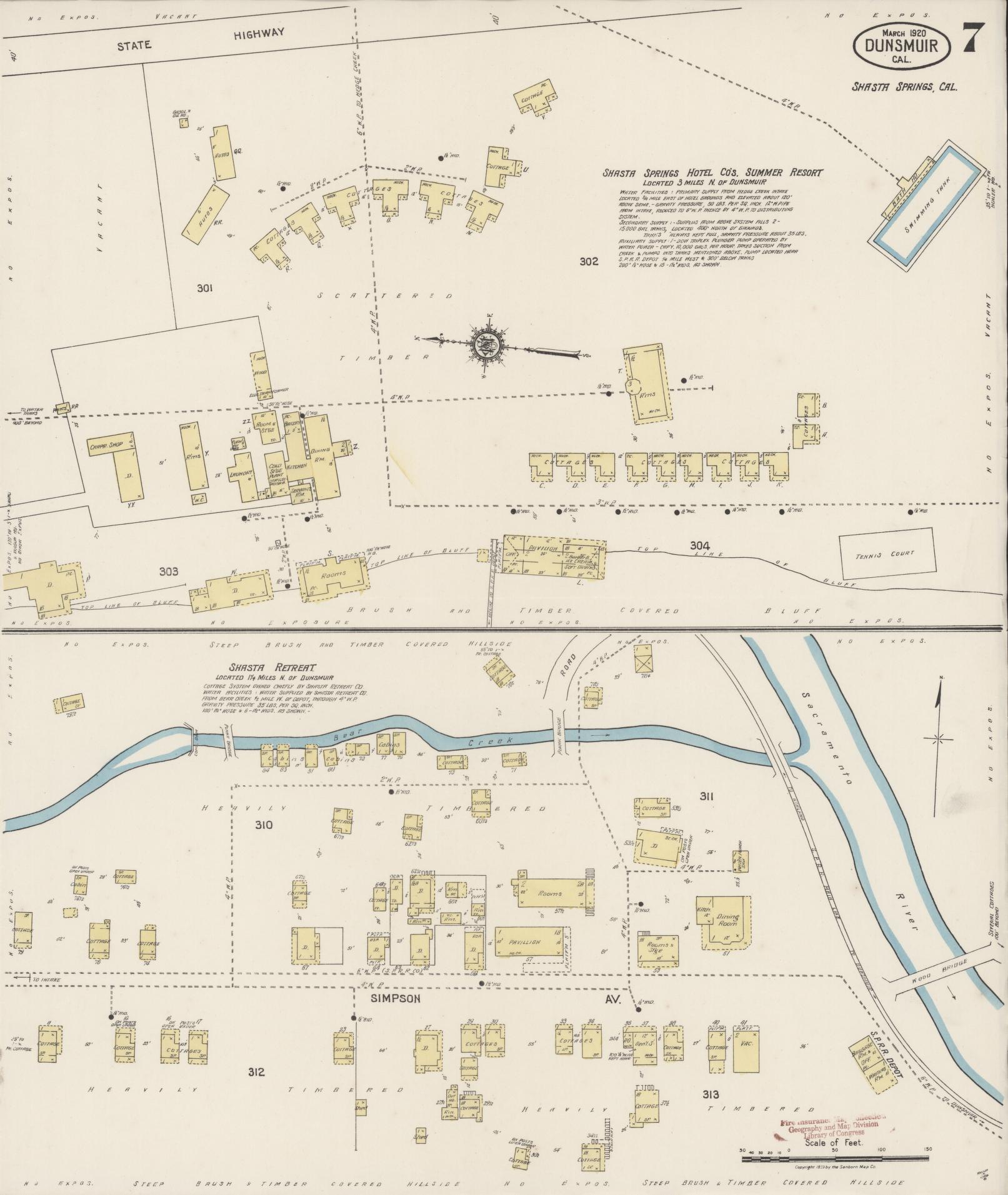 Sanborn Fire Insurance Map from Dunsmuir, Siskiyou County, California (1920), Sheet #0007 - Complete Map Set gallery image, historic Sanborn map, vintage wall art, California California