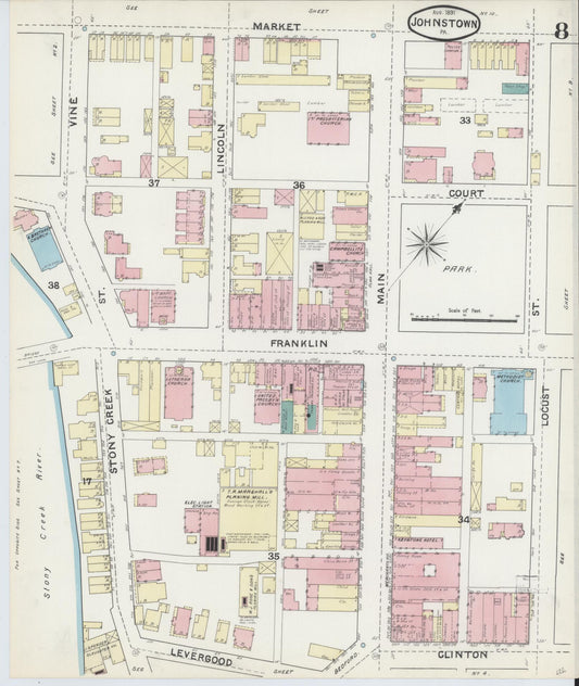 Sanborn Fire Insurance Map from Johnstown, Cambria County, Pennsylvania (1891), Sheet #0008 - Historic Sanborn Fire Insurance Map Print, vintage old map wall art, antique decor, genealogy gift, Pennsylvania Pennsylvania map