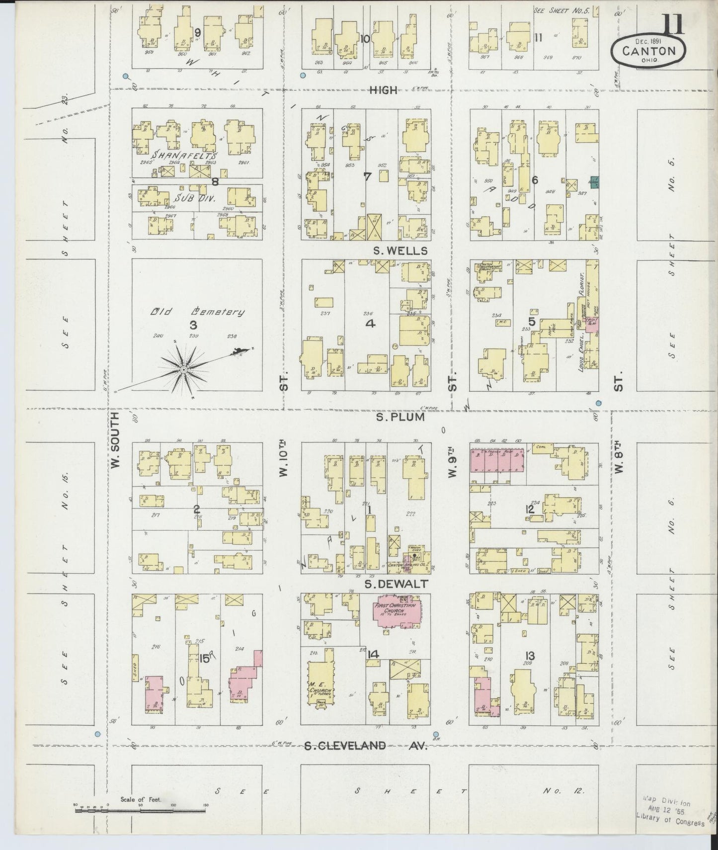 Sanborn Fire Insurance Map from Canton, Stark County, Ohio (1891), Sheet #0011 - Complete Map Set gallery image, historic Sanborn map, vintage wall art, Ohio Ohio