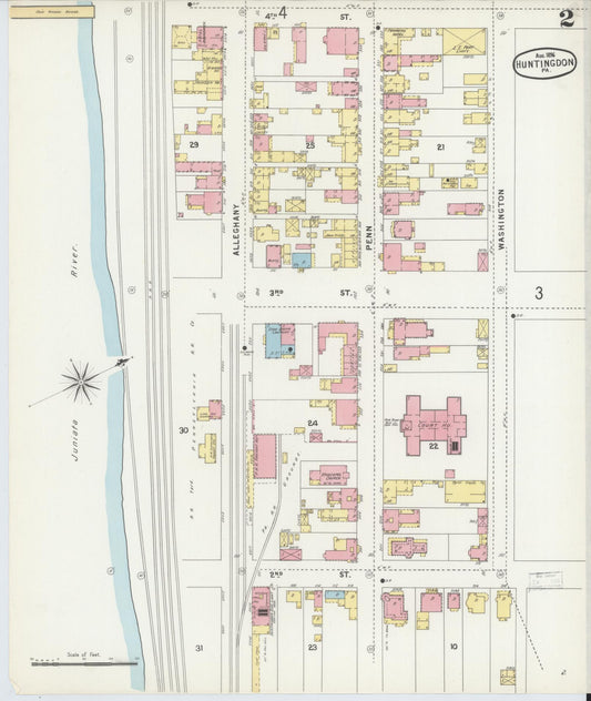 Sanborn Fire Insurance Map from Huntingdon, Huntingdon County, Pennsylvania (1896), Sheet #0002 - Historic Sanborn Fire Insurance Map Print, vintage old map wall art, antique decor, genealogy gift, Pennsylvania Pennsylvania map
