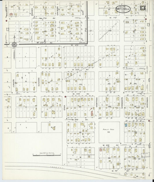 Sanborn Fire Insurance Map from Mitchell, Davison County, South Dakota (1914), Sheet #0013 - Historic Sanborn Fire Insurance Map Print, vintage old map wall art, antique decor, genealogy gift, South Dakota South Dakota map