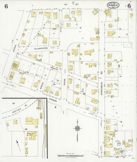 Sanborn Fire Insurance Map from Humble, Harris County, Texas (1926), Sheet #0006 - Historic Sanborn Fire Insurance Map Print, vintage old map wall art, antique decor, genealogy gift, Texas Texas map