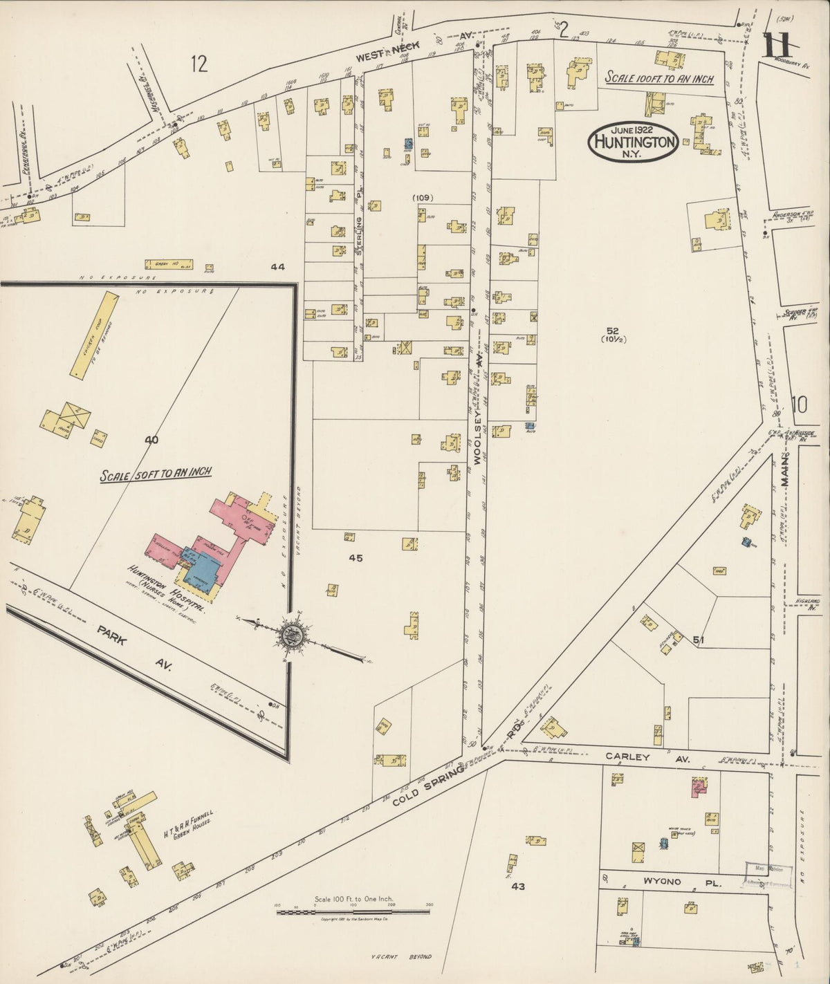 Sanborn Fire Insurance Map from Huntington, Suffolk County, New York (1922), Sheet #0011 - Complete Map Set gallery image, historic Sanborn map, vintage wall art, New York New York
