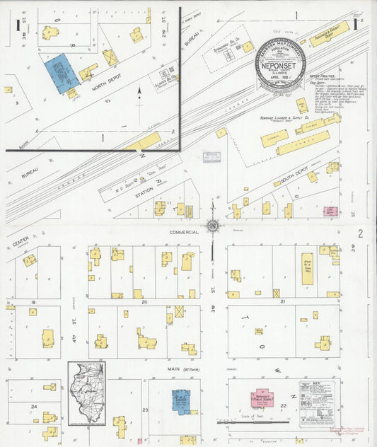 Sanborn Fire Insurance Map from Neponset, Bureau County, Illinois (1928), Sheet #0001 - Complete Map Set gallery image, historic Sanborn map, vintage wall art, Illinois Illinois