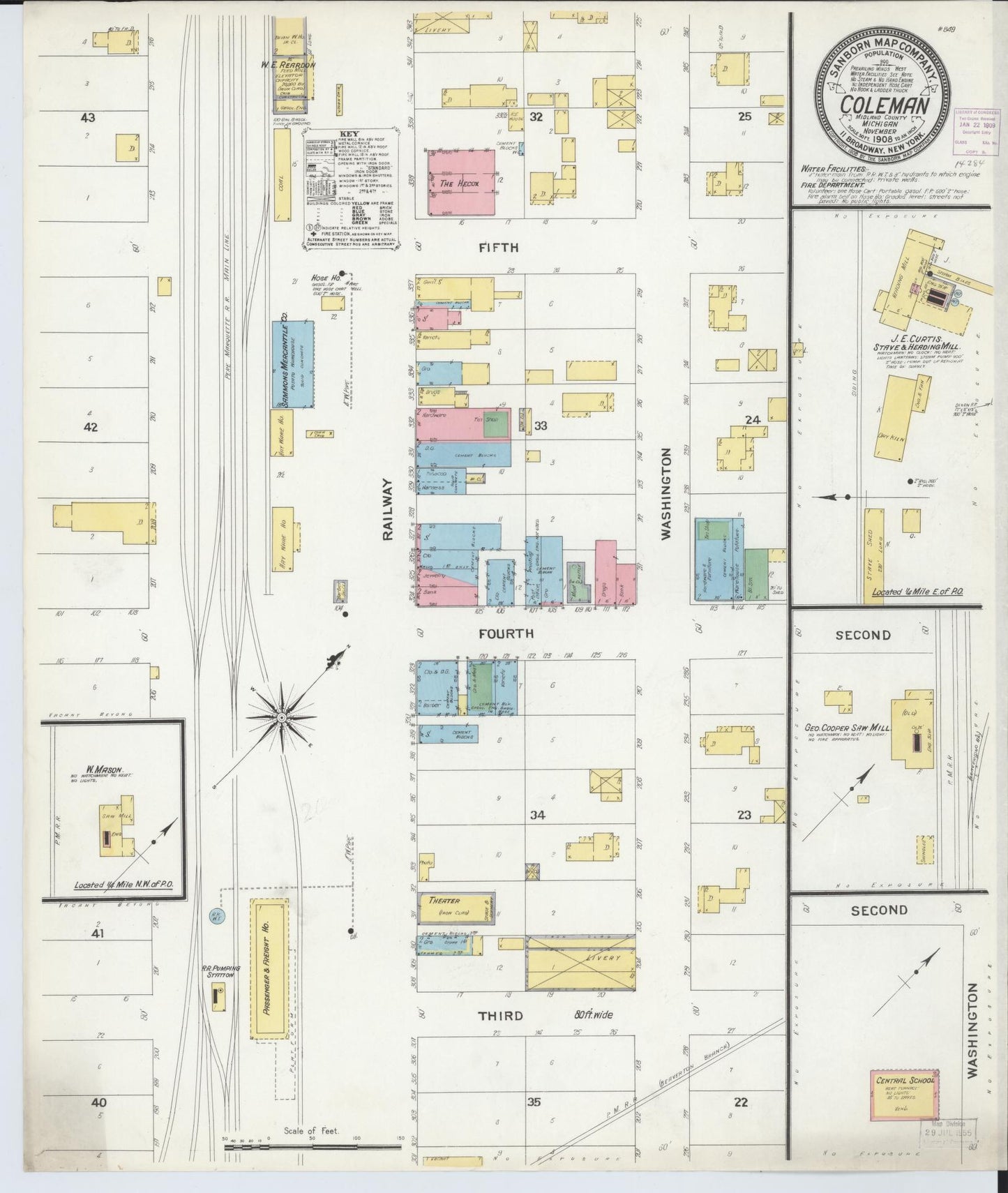 Sanborn Fire Insurance Map from Coleman, Midland County, Michigan (1908), Sheet #0001 - Historic Sanborn Fire Insurance Map Print, vintage old map wall art, antique decor, genealogy gift, Michigan Michigan map