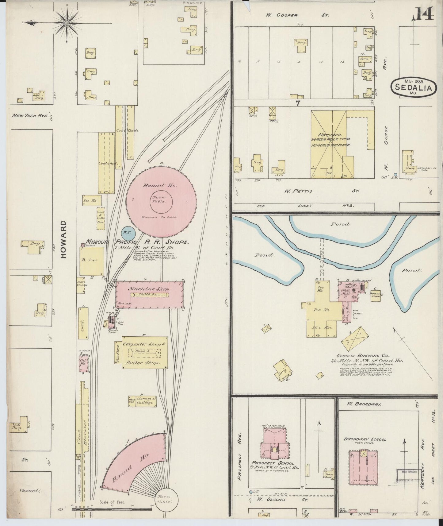 Sanborn Fire Insurance Map from Sedalia, Pettis County, Missouri (1888), Sheet #0014 - Historic Sanborn Fire Insurance Map Print, vintage old map wall art, antique decor, genealogy gift, Missouri Missouri map