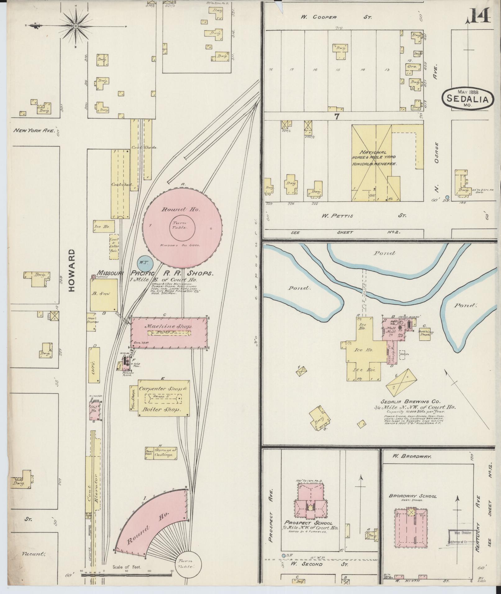 Sanborn Fire Insurance Map from Sedalia, Pettis County, Missouri (1888), Sheet #0014 - Historic Sanborn Fire Insurance Map Print, vintage old map wall art, antique decor, genealogy gift, Missouri Missouri map