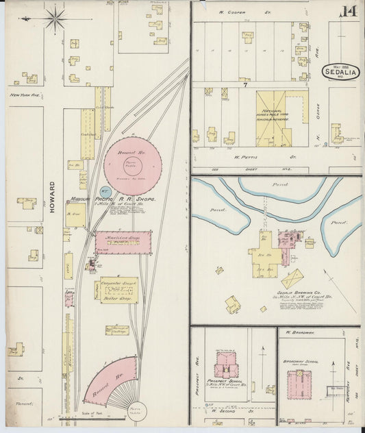 Sanborn Fire Insurance Map from Sedalia, Pettis County, Missouri (1888), Sheet #0014 - Historic Sanborn Fire Insurance Map Print, vintage old map wall art, antique decor, genealogy gift, Missouri Missouri map
