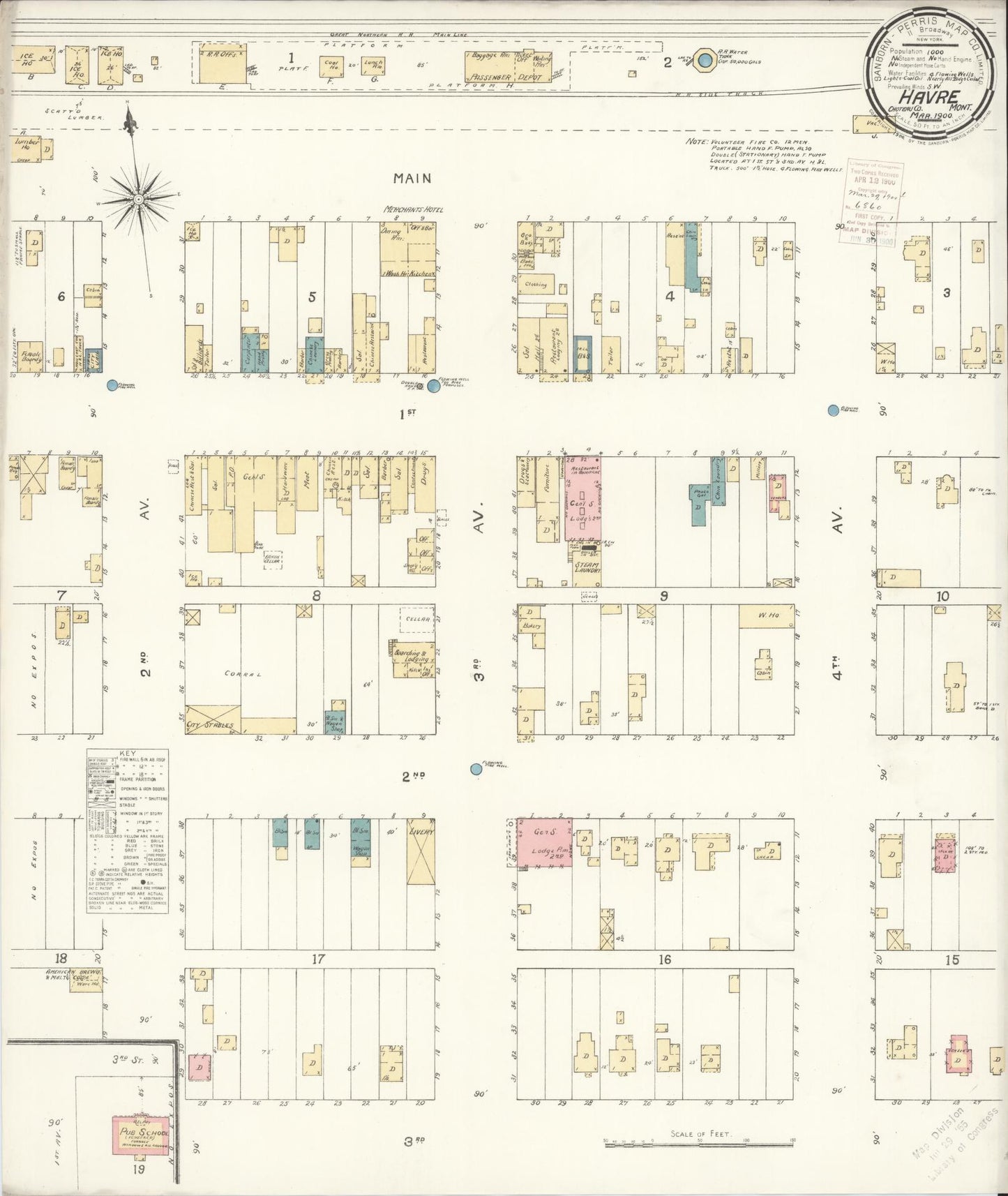 Sanborn Fire Insurance Map from Havre, Hill County, Montana (1900), Sheet #0001 - Historic Sanborn Fire Insurance Map Print, vintage old map wall art, antique decor, genealogy gift, Montana Montana map