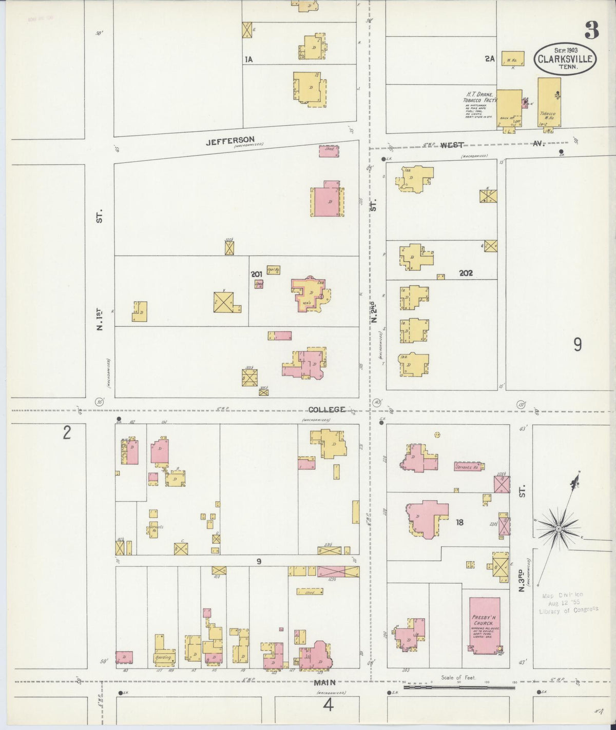 Sanborn Fire Insurance Map from Clarksville, Montgomery County, Tennessee (1903), Sheet #0003 - Complete Map Set gallery image, historic Sanborn map, vintage wall art, Tennessee Tennessee