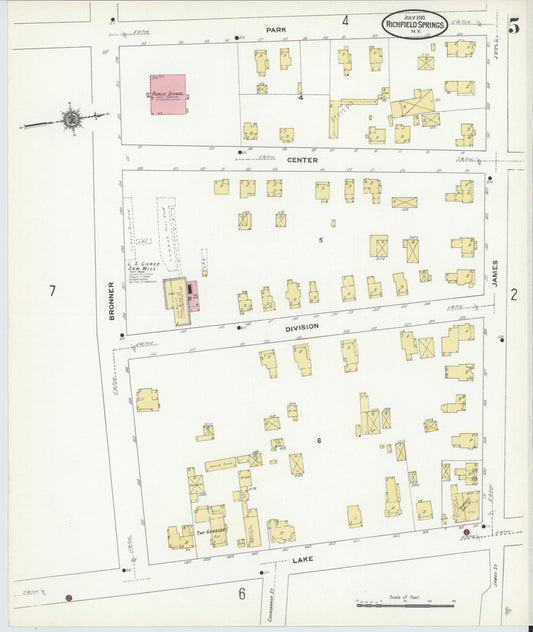 Sanborn Fire Insurance Map from Richfield Springs, Otsego County, New York (1910), Sheet #0005 - Historic Sanborn Fire Insurance Map Print, vintage old map wall art, antique decor, genealogy gift, New York New York map