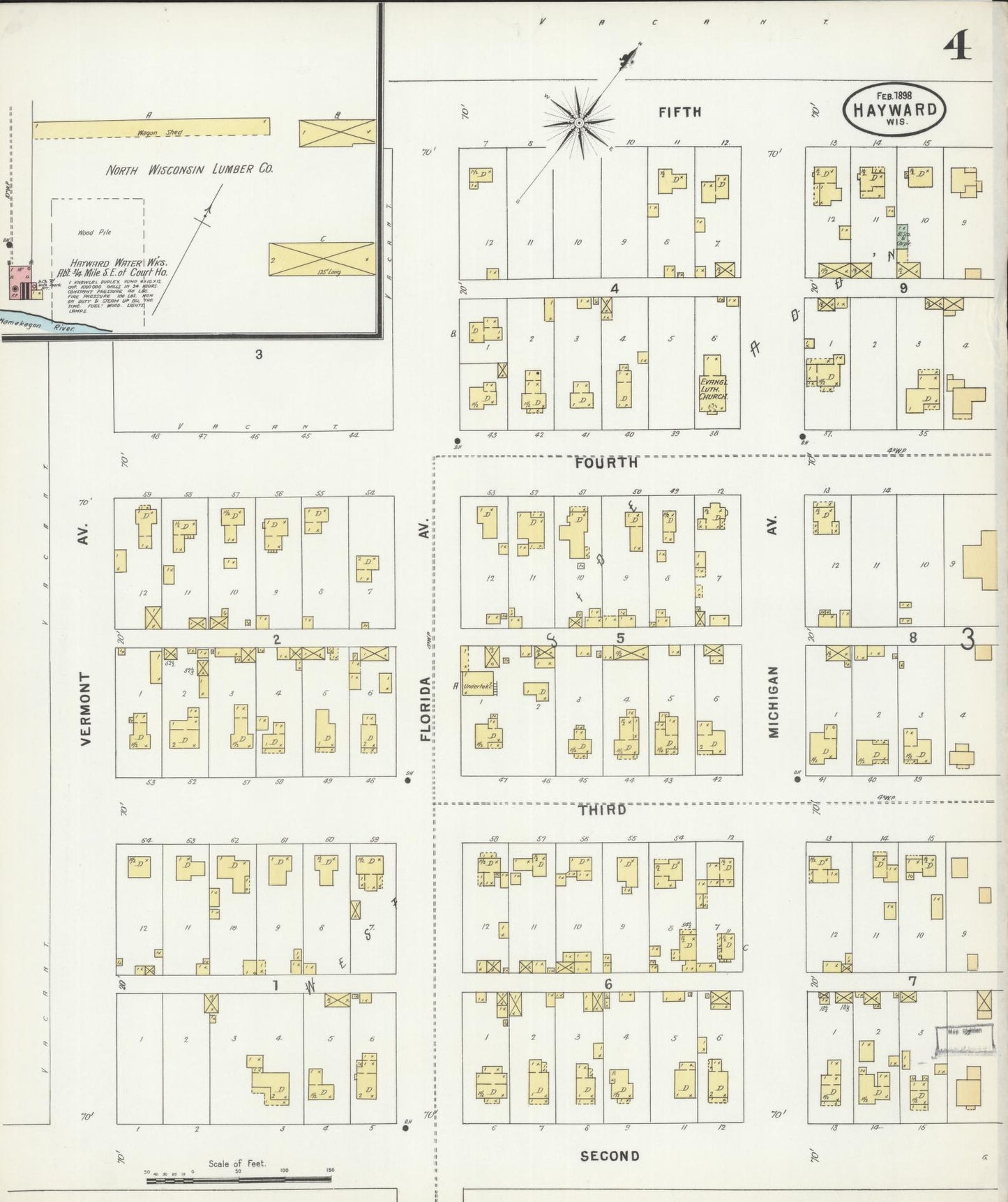 Sanborn Fire Insurance Map from Hayward, Sawyer County, Wisconsin (1898), Sheet #0004 - Complete Map Set gallery image, historic Sanborn map, vintage wall art, Wisconsin Wisconsin